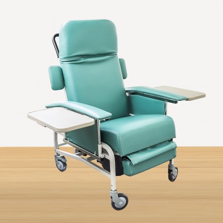 M187 Reclining Geriatric Chair (Steel, With Wheels, Footrest & Foldable Tables)