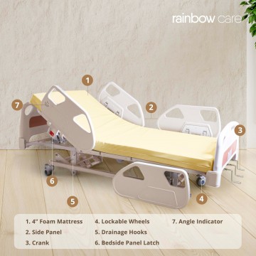 3 Crank Manual Luxury Hospital Bed
