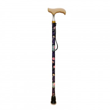 FT2605 Black Tropical Floral Walking Stick