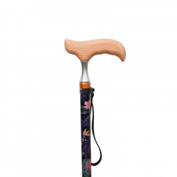 FT2605 Black Tropical Floral Walking Stick