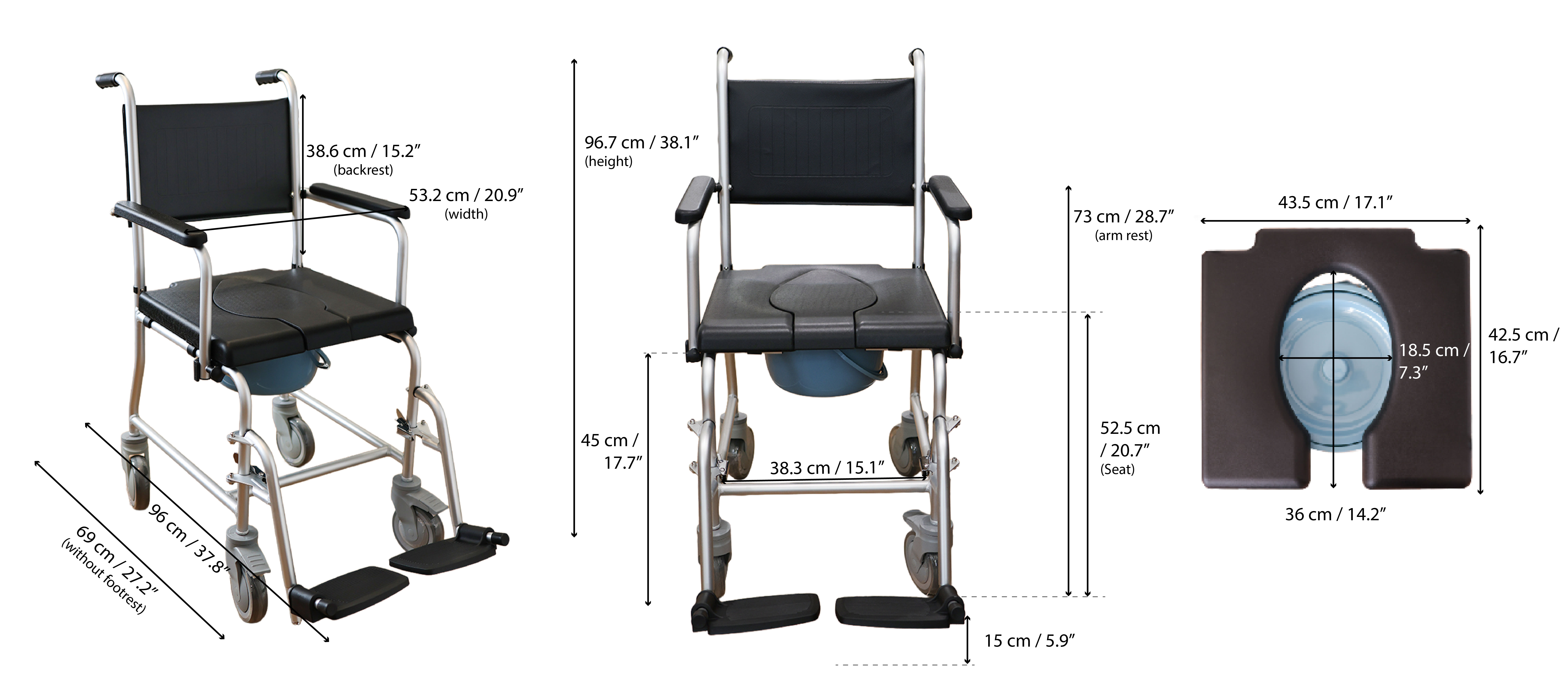 FT4222 Stainless Steel Commode - ft4222 commode measurement