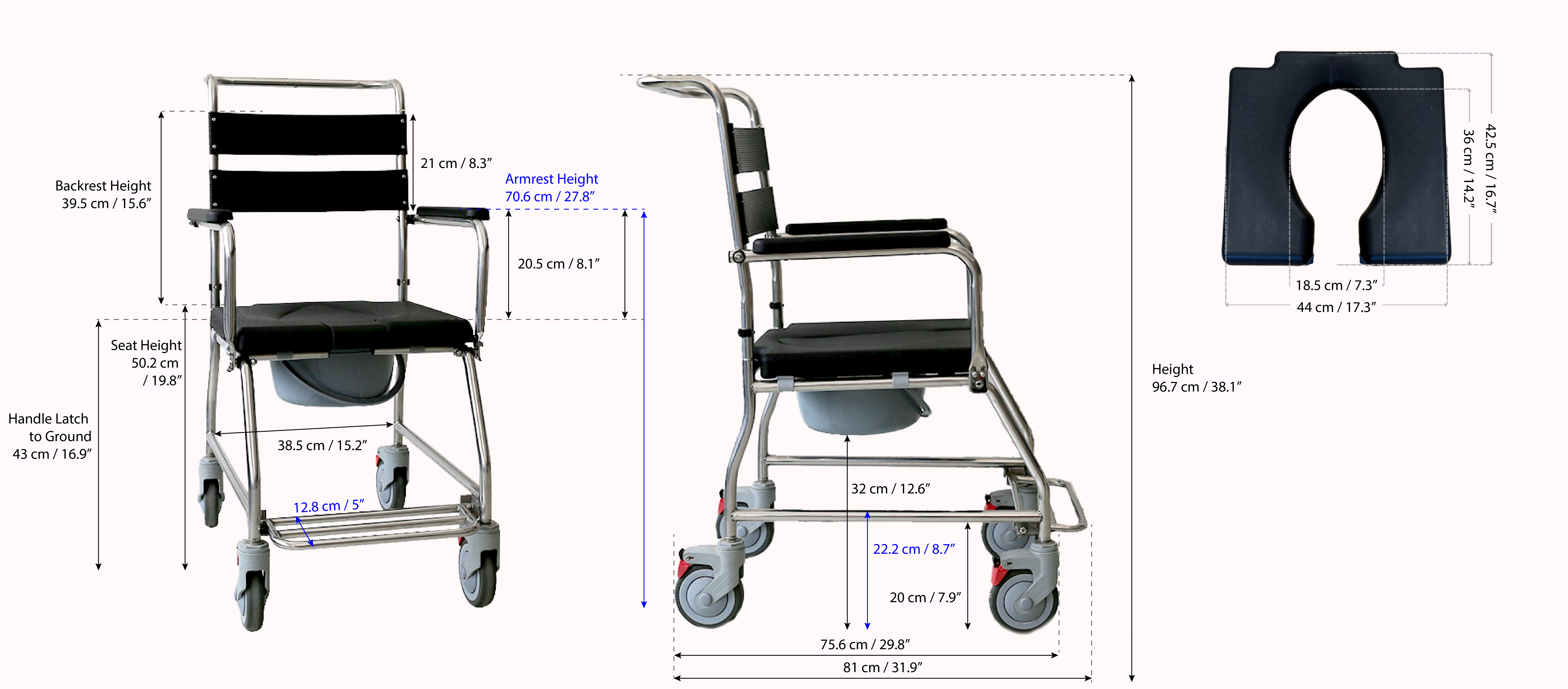 FS695S Stainless Steel Commode - fs695s commode measurement