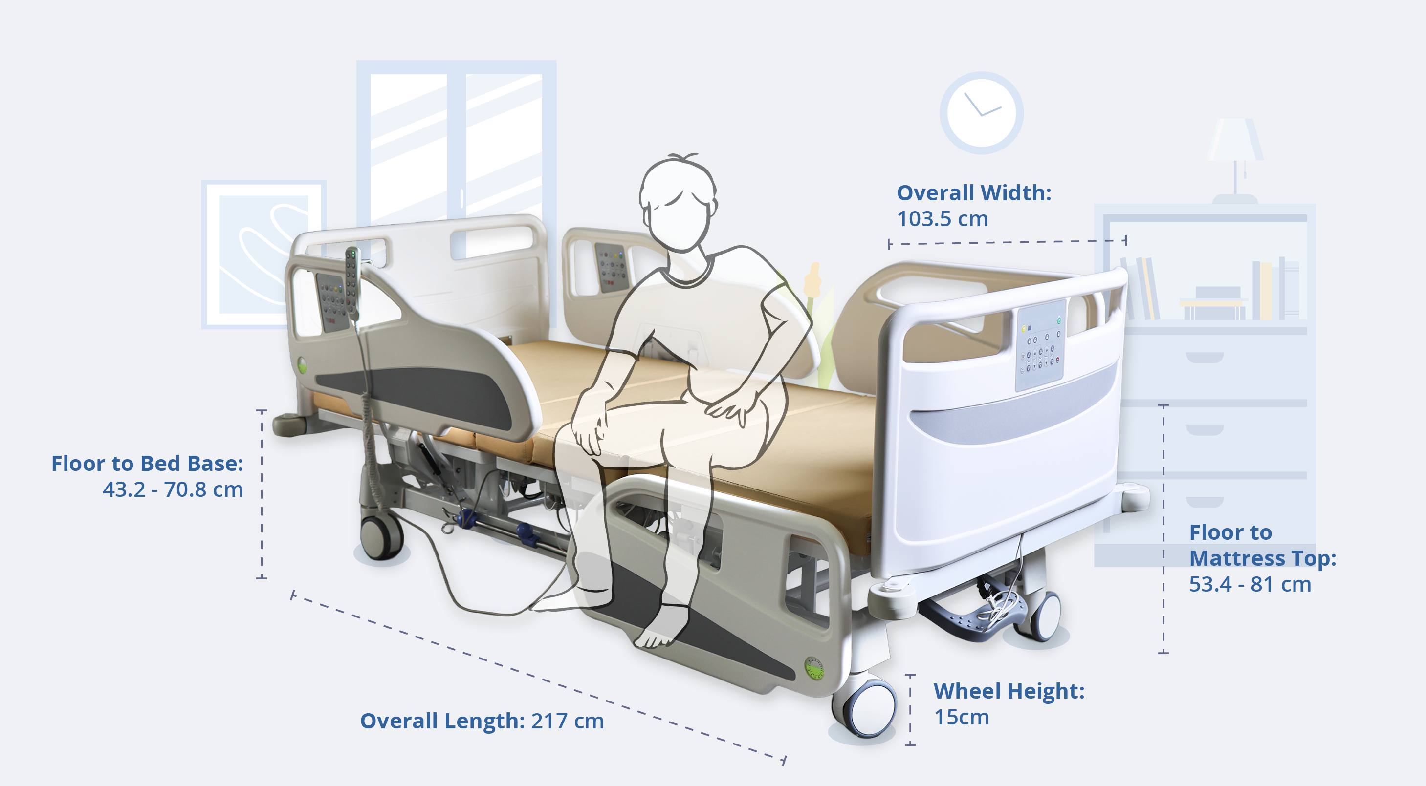 Measurements of the 5-Crank Electrical Hospital Bed