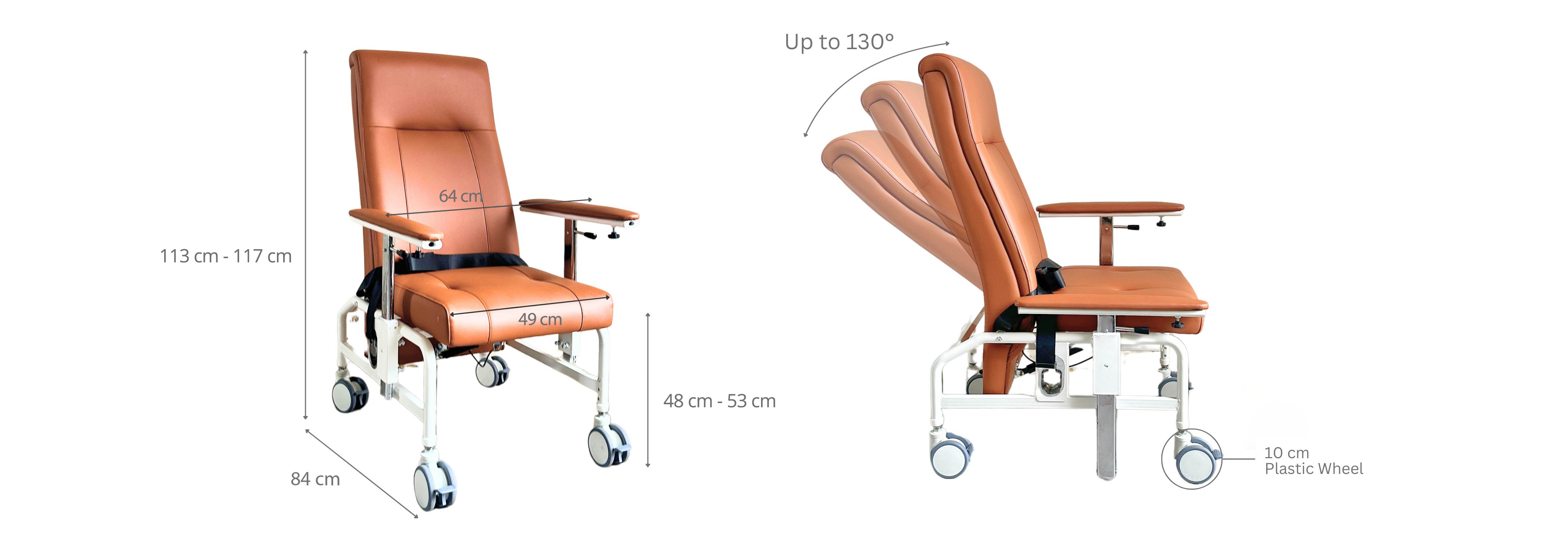 KW-W Reclining Geriatric Chair (Steel, With Wheels)