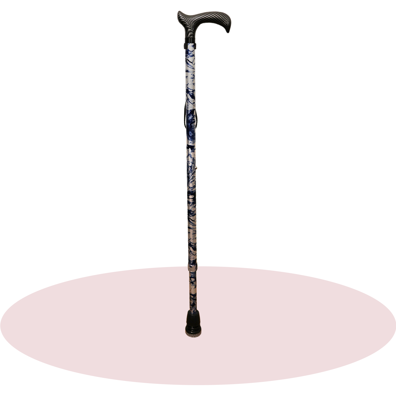 Blue Marble Black Grip Walking Stick